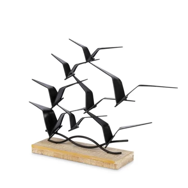 Statues & Figurines-Kirkland's Home Metal Birds In Flight Tabletop Sculpture Black