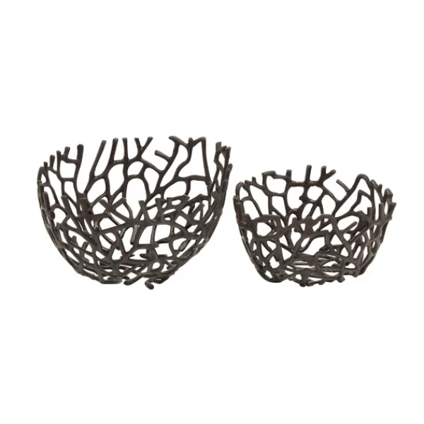 Decorative Bowls & Jars-Kirkland's Home Metal Coral Frame Bowls, Set Of 2 Black
