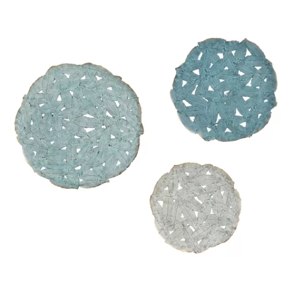 Wall Plaques-Kirkland's Home Metal Feather Round Wall Plaques, Set Of 3 Blue