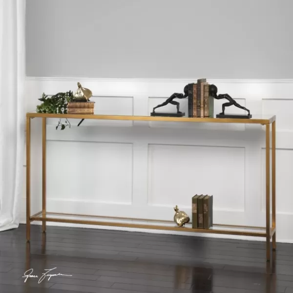 Console Tables-Kirkland's Home Metal Mirrored Top Slim Console Table Gold