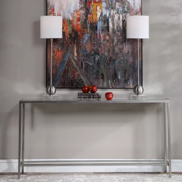 Console Tables-Kirkland's Home Metal Mirrored Top Slim Console Table Silver