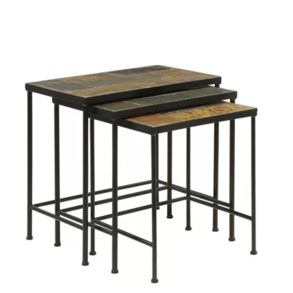 Accent & End Tables-Kirkland's Home Metal Nesting Slate Top Accent Tables, Set Of 3 Black