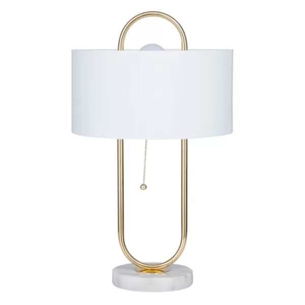Table Lamps-Kirkland's Home Metal Open Loop Stem White Round Table Lamp Gold