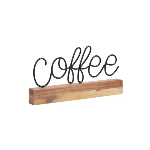 Statues & Figurines-Kirkland's Home Metal Script Coffee Wood Block Tan/Black