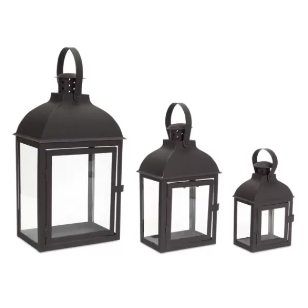 Lanterns-Kirkland's Home Metal Slope Top Lanterns, Set Of 3 Black