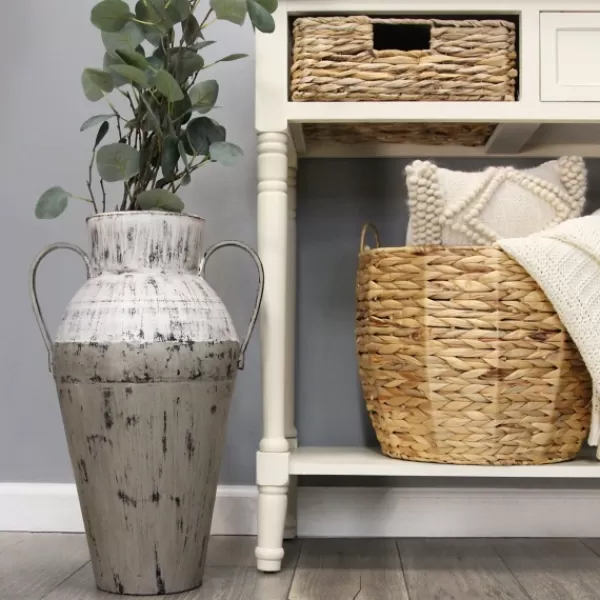 Vases-Kirkland's Home Metal Two-Tone Distressed Vase Gray