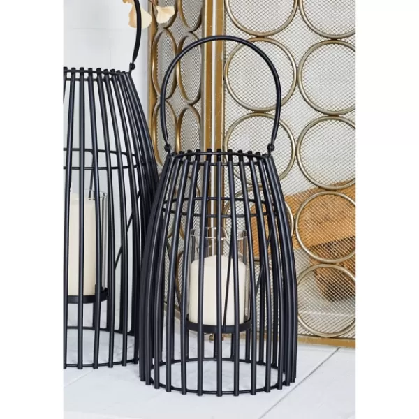 Lanterns-Kirkland's Home Metal Vertical Caged Lantern, 12 In. Black