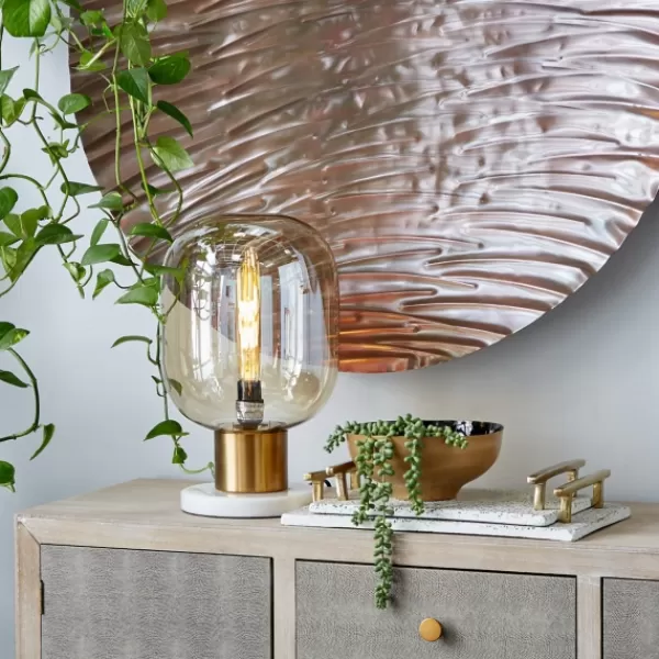 Table Lamps-Kirkland's Home Metal White Marble Mushroom Shade Table Lamp Gold