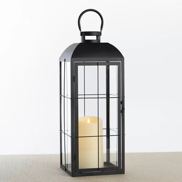Lanterns-Kirkland's Home Metal Windowpane Lantern, 21 In. Black