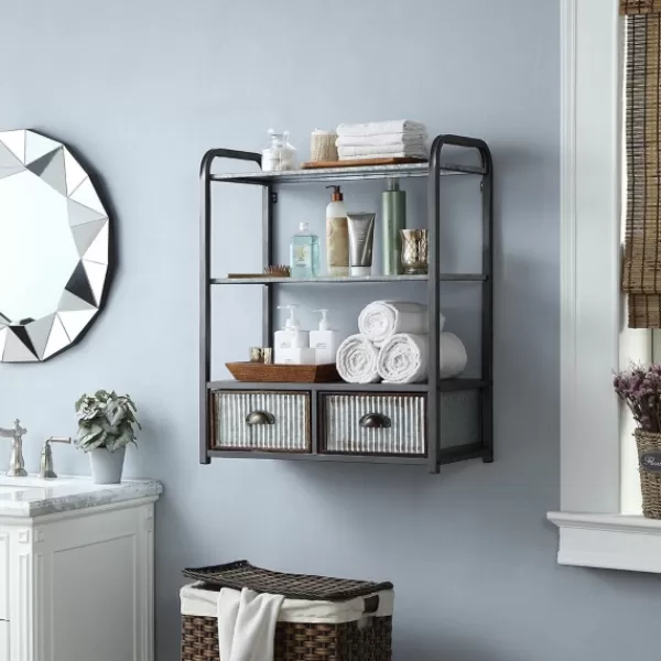 Wall Storage-Kirkland's Home Metal With 2-Drawers Rustic Wall Cabinet
