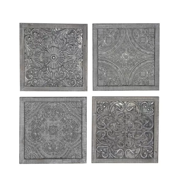 Wall Plaques-Kirkland's Home Metallic Carved Fir Wood Wall Plaques, Set Of 4 Brown/Silver