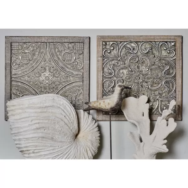 Wall Plaques-Kirkland's Home Metallic Carved Fir Wood Wall Plaques, Set Of 4 Brown/Silver