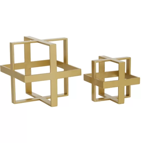 Statues & Figurines-Kirkland's Home Metallic Cube Sculptures, Set Of 2 Gold