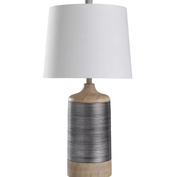 Table Lamps-Kirkland's Home Metallic Silver Banded Table Lamp White