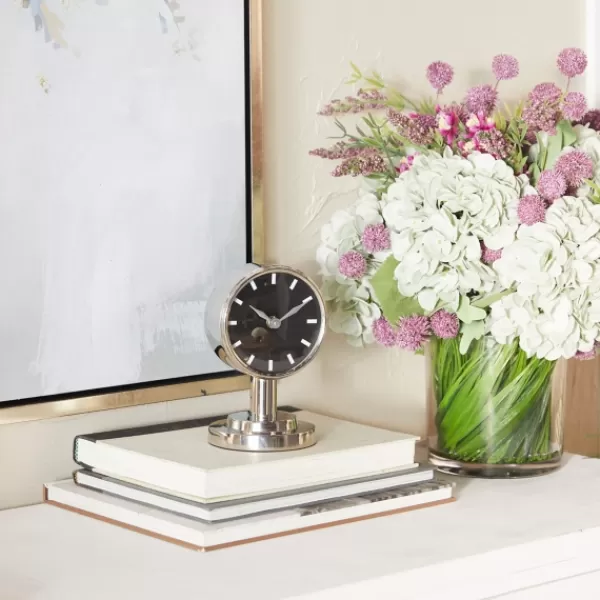 Decorative Accents-Kirkland's Home Metallic Steel Beveled Base Tabletop Clock Silver