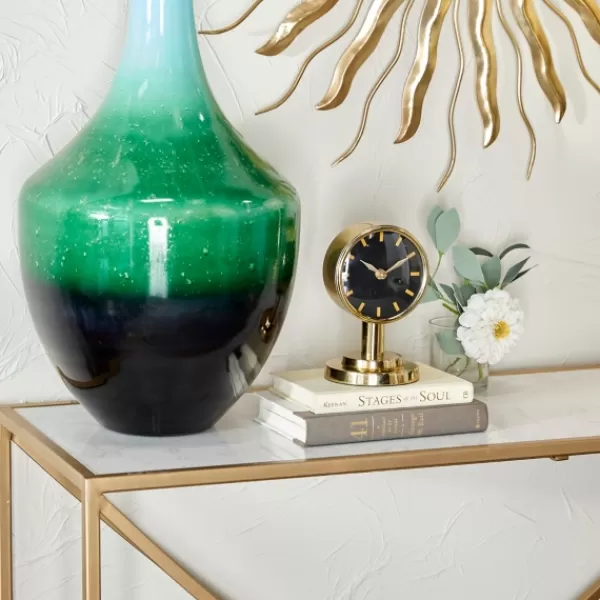 Decorative Accents-Kirkland's Home Metallic Steel Beveled Base Tabletop Clock Gold