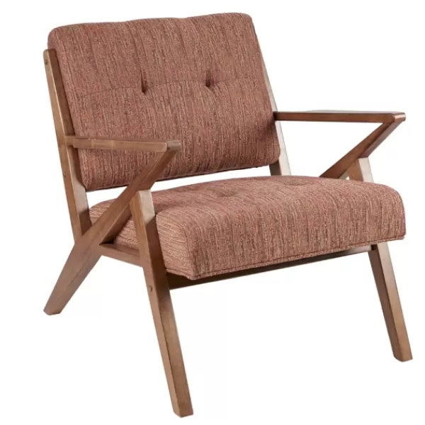 Accent Chairs-Kirkland's Home Mid-Century Pecan Finish Accent Chair Orange