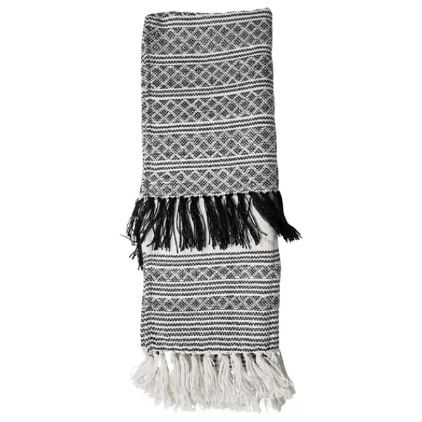 Blankets & Throws-Kirkland's Home Midnight Crosshatch Stripes Outdoor Throw Blanket White/Black
