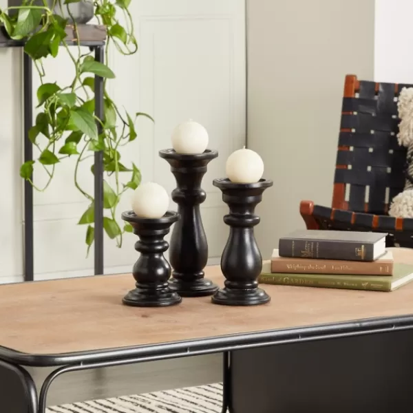 Candle Holders-Kirkland's Home Midnight Distressed Wood Candle Holders, Set Of 3 Black