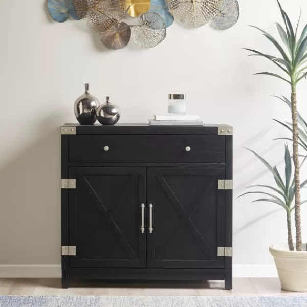 Cabinets & Sideboards-Kirkland's Home Midnight X-Shaped Doors Decorative Chest Black
