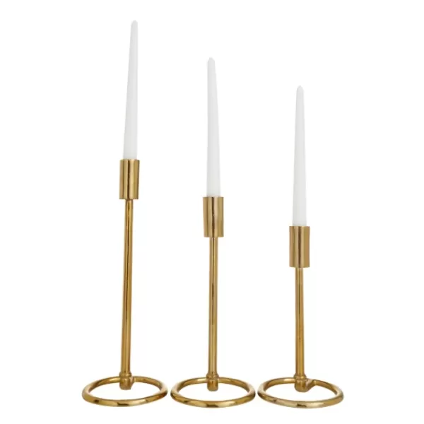 Candle Holders-Kirkland's Home Minimalist Circle Base 3-Pc. Candlestick Set Gold