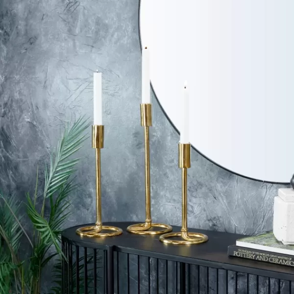 Candle Holders-Kirkland's Home Minimalist Circle Base 3-Pc. Candlestick Set Gold