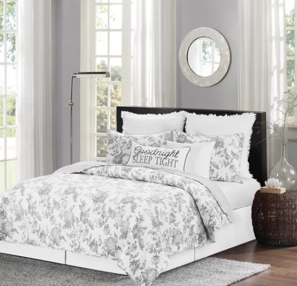 Quilts-Kirkland's Home Miriam Floral & Stripe 3-Pc. King Quilt Set Gray/White