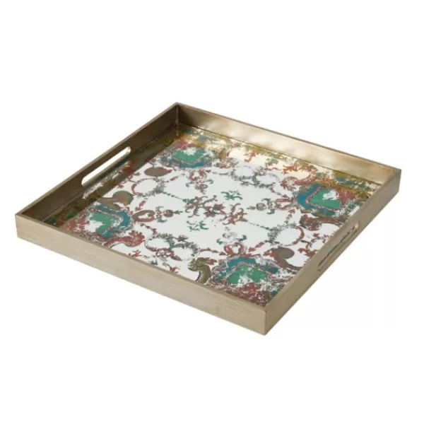Decorative Trays-Kirkland's Home Mirrored Moroccan Pattern Tray With Gold Edges White/Gold/Multi