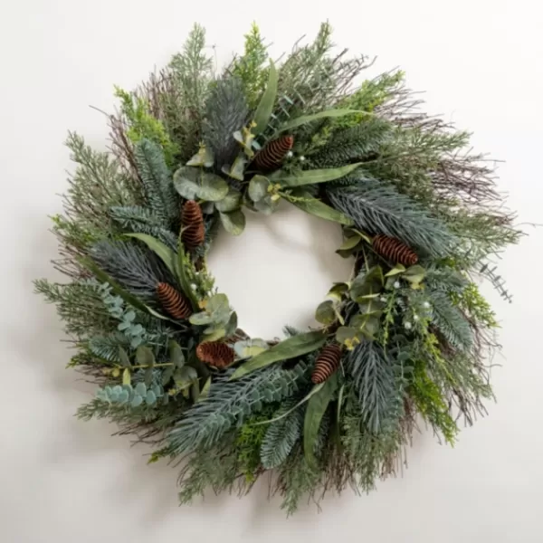 Wreaths-Kirkland's Home Mixed Cypress And Eucalyptus Winter Wreath Green/Brown