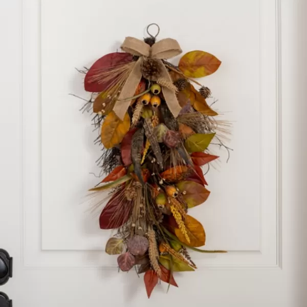 Wreaths-Kirkland's Home Mixed Fall Foliage Teardrop Swag Orange/Brown