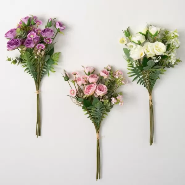 Stems & Bouquets-Kirkland's Home Mixed Floral And Foliage Bouquets, Set Of 3 Pink/Purple/White
