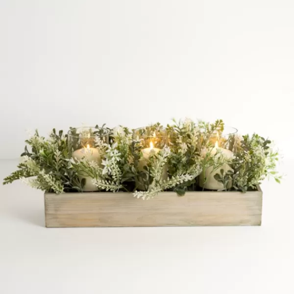 Arrangements & Greenery-Kirkland's Home Mixed Greenery Candle Centerpiece Green/Tan