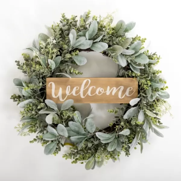 Wreaths-Kirkland's Home Mixed Greenery Welcome Sign Wreath Green/Brown