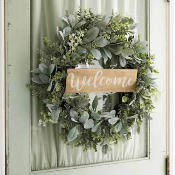 Wreaths-Kirkland's Home Mixed Greenery Welcome Sign Wreath Green/Brown
