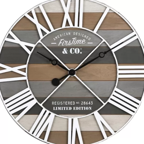 Clocks-Kirkland's Home Mixed Planks And White Wooden Wall Clock