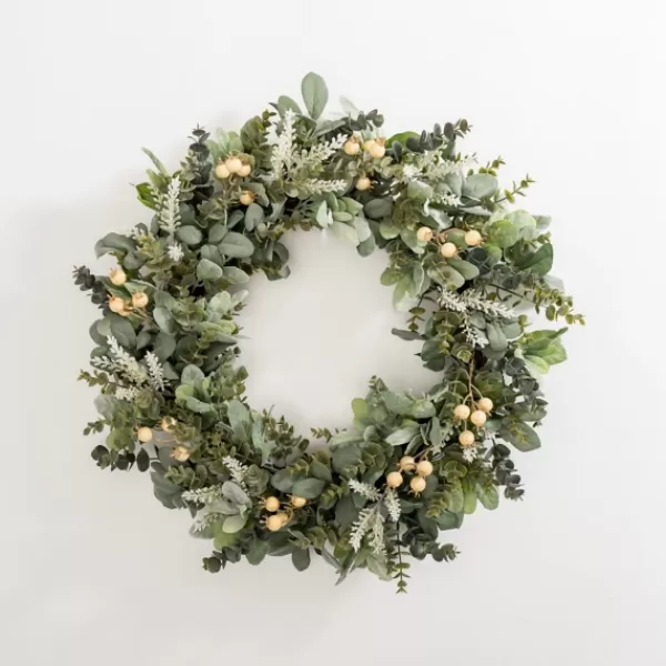 Wreaths-Kirkland's Home Mixed White Berry Eucalyptus Wreath Green