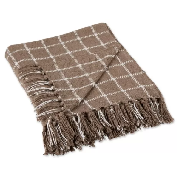 Blankets & Throws-Kirkland's Home Mocha Plaid Fringed Throw Brown