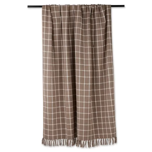 Blankets & Throws-Kirkland's Home Mocha Plaid Fringed Throw Brown