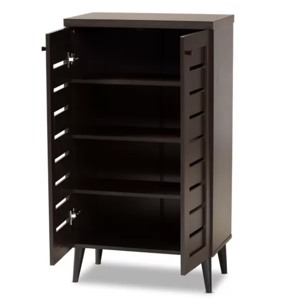 Entryway Furniture-Kirkland's Home Mocha Tall Slatted Shoe Storage Cabinet Brown