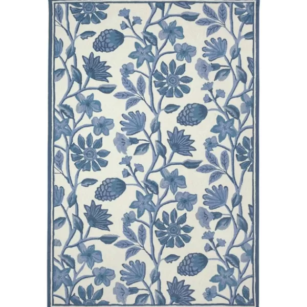 Outdoor Rugs-Kirkland's Home Modern Blue Floral Vines Outdoor Area Rug, 5X7 Blue/Ivory