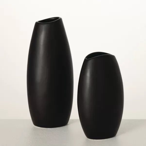 Vases-Kirkland's Home Modern Matte Ceramic Vases, Set Of 2 Black