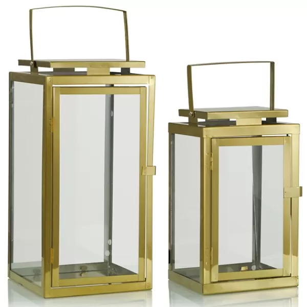 Lanterns-Kirkland's Home Modern Polished Lanterns, Set Of 2 Gold