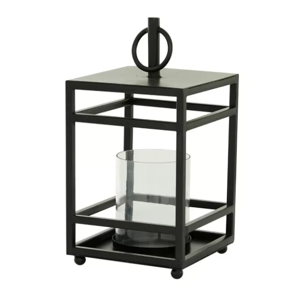 Lanterns-Kirkland's Home Modern Vintage Iron Framed Lantern, 15 In. Black