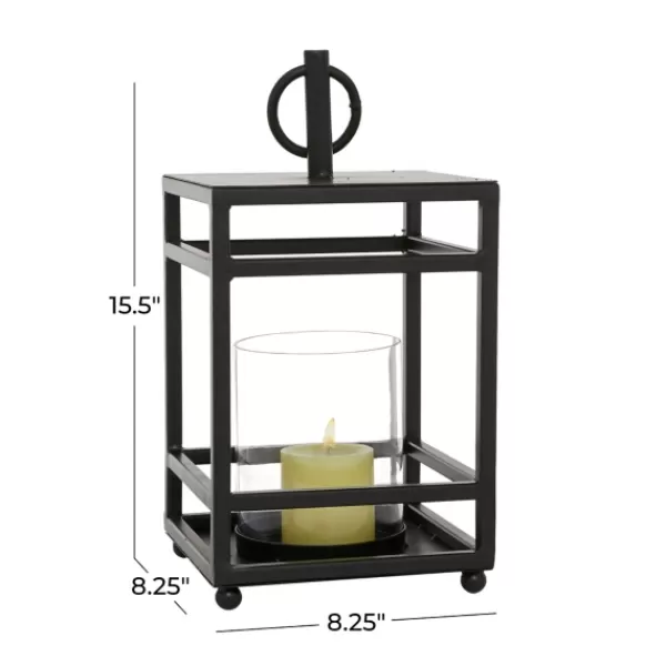 Lanterns-Kirkland's Home Modern Vintage Iron Framed Lantern, 15 In. Black