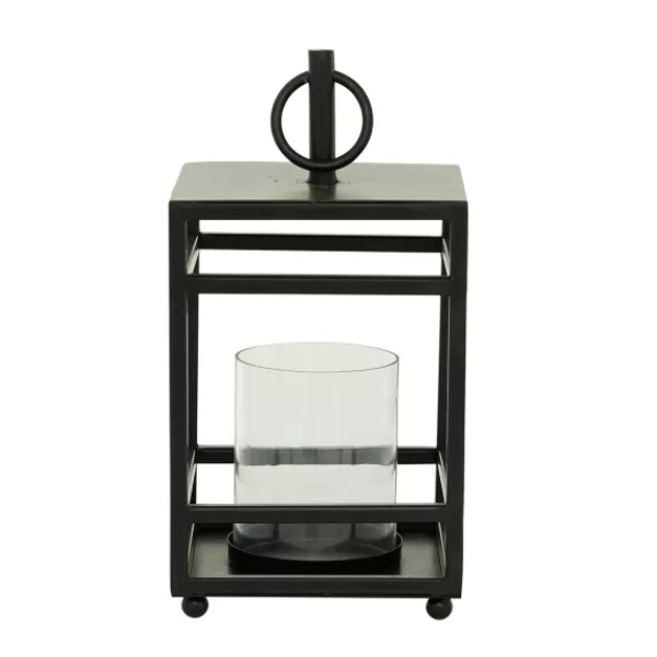 Lanterns-Kirkland's Home Modern Vintage Iron Framed Lantern, 15 In. Black