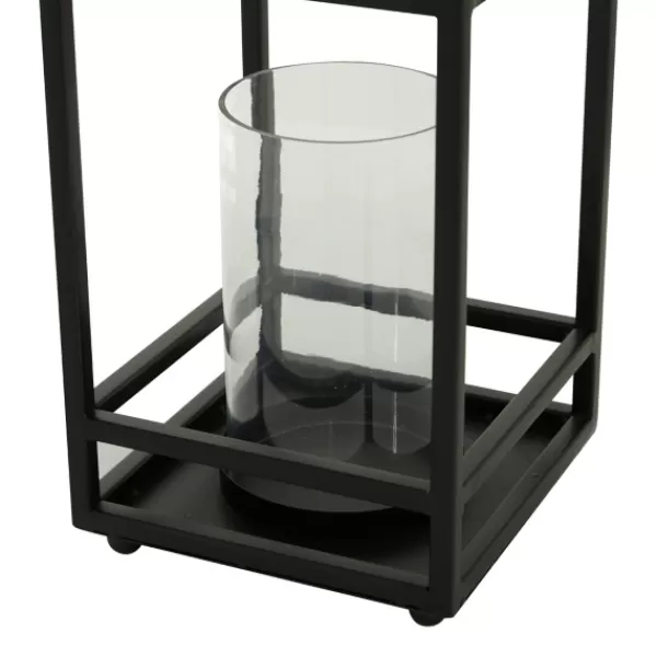 Lanterns-Kirkland's Home Modern Vintage Iron Framed Lantern, 18 In. Black