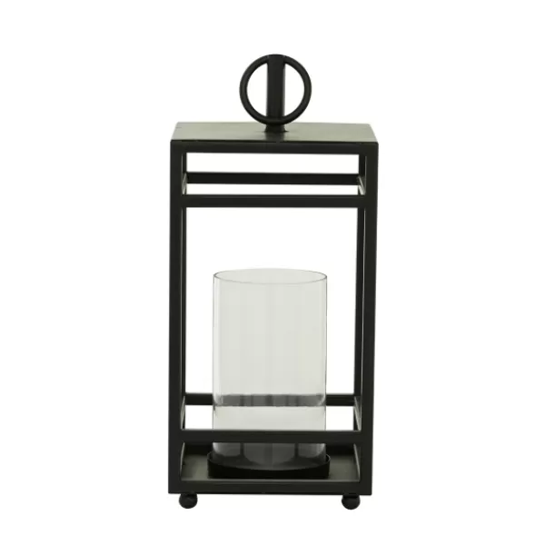 Lanterns-Kirkland's Home Modern Vintage Iron Framed Lantern, 18 In. Black