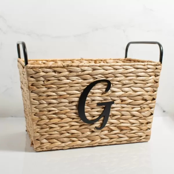 Baskets & Boxes-Kirkland's Home Monogram G Woven Rat Metal Handle Basket Tan