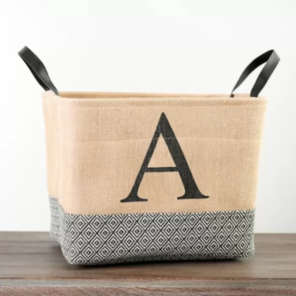 Baskets & Boxes-Kirkland's Home Monogrammed A Black Diamond Jute Storage Bin Tan/Black