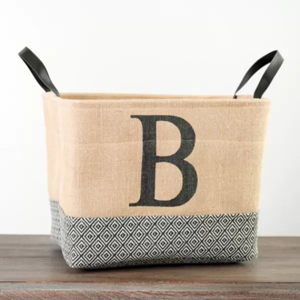 Baskets & Boxes-Kirkland's Home Monogrammed B Black Diamond Jute Storage Bin Tan/Black